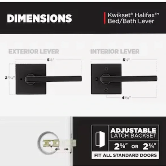 Halifax Passage Door Lever Set with Square Rose 720HFLSQT-514 NIB - Picture 8 of 10
